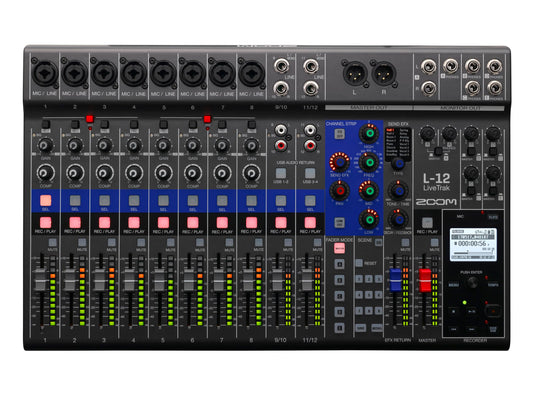 Zoom LiveTrak L-12 Digital Mixer & Multitrack Recorder, for Music, Podcasting, and More, 12-Input/ 14-Channel SD Recorder, 14-in/4-out USB Audio Interface, 5 Powered Headphone Outputs
