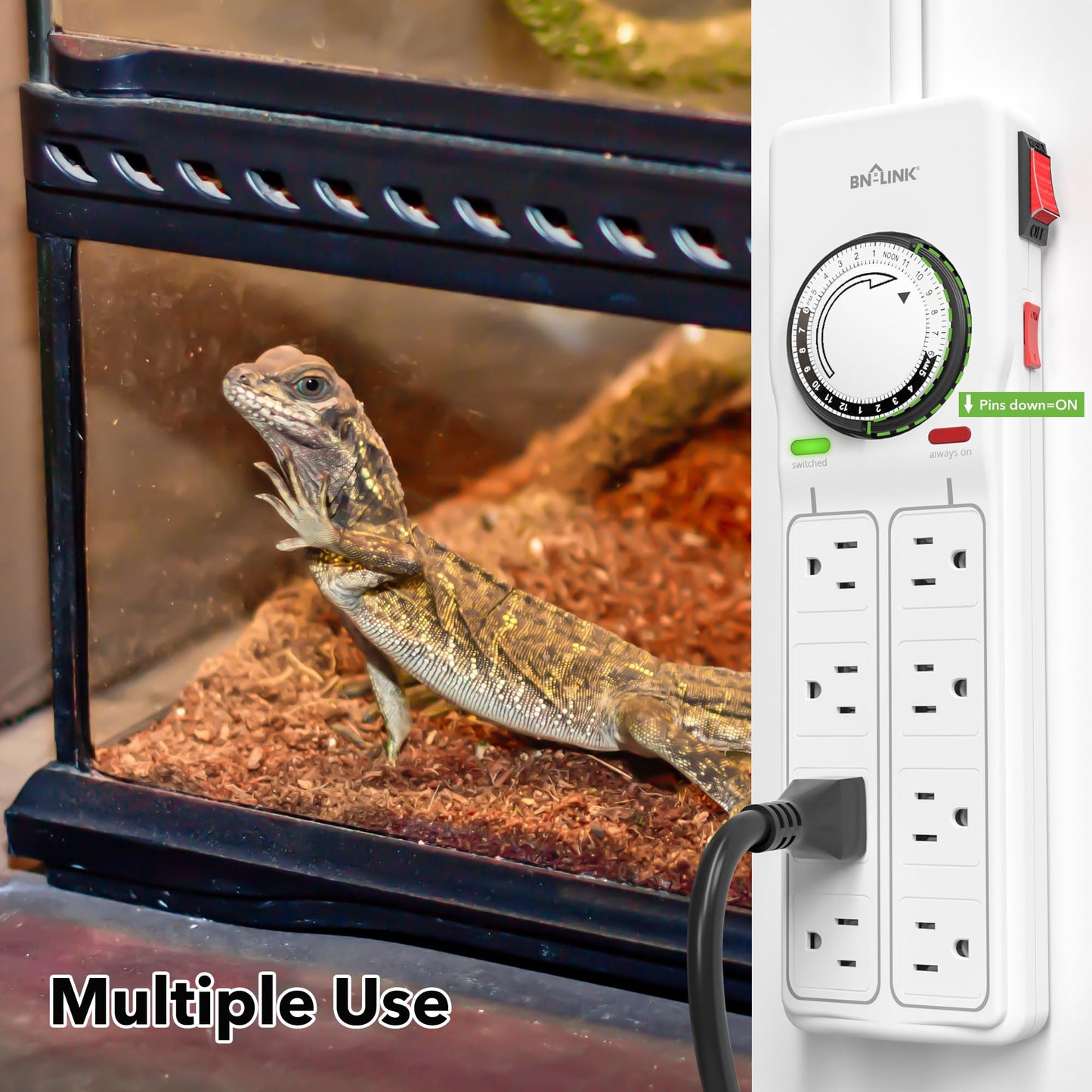 BN-LINK 8 Outlet Surge Protector with Mechanical Timer (4 Outlets Timed, 4 Outlets Always On) - White