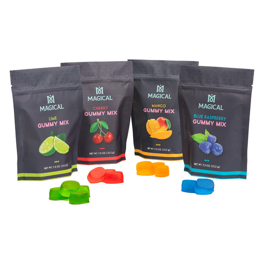 Magical butter machine Gummy Mix 4 Pack Easy-to-Use, Flavorful & Customizable Gummy-Making Solution - Comes w/ 4 Delicious Flavors - Cherry, Mango, Blue Raspberry & Lime