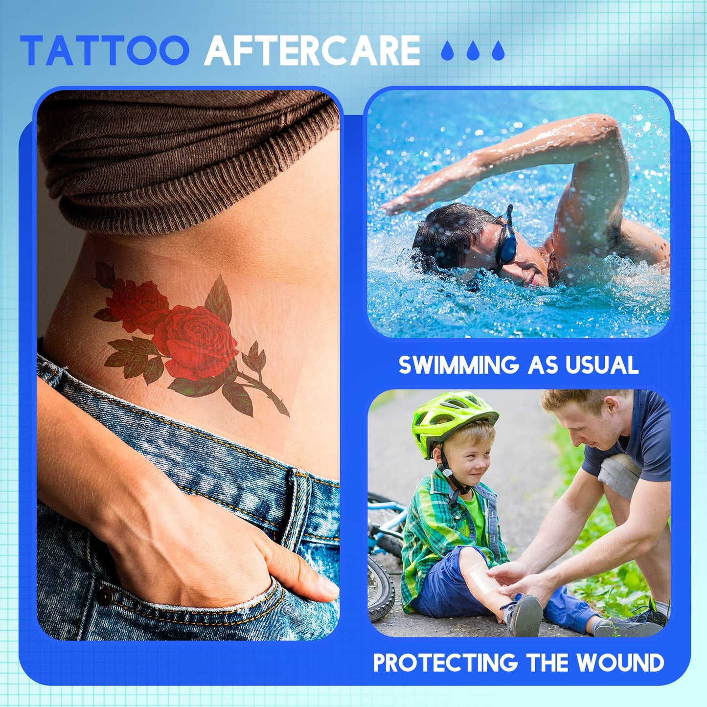 Nuanchu 9 Rolls Waterproof Bandages Transparent Film Dressing Roll Stretch Clear Adhesive Bandages Shower Dressing Tape for Shower Swimming Tattoo, 3 Sizes(4 Inch, 6 Inch, 8 Inch Wide)
