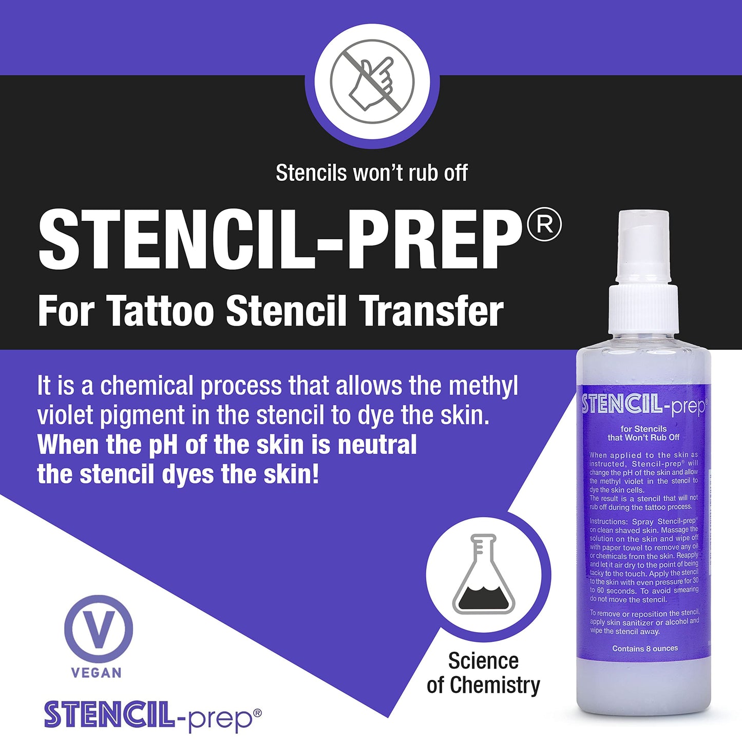 Stencil Prep Spray for Tattoo Stencil Transfer- Made in USA (8 oz - 1 pcs)