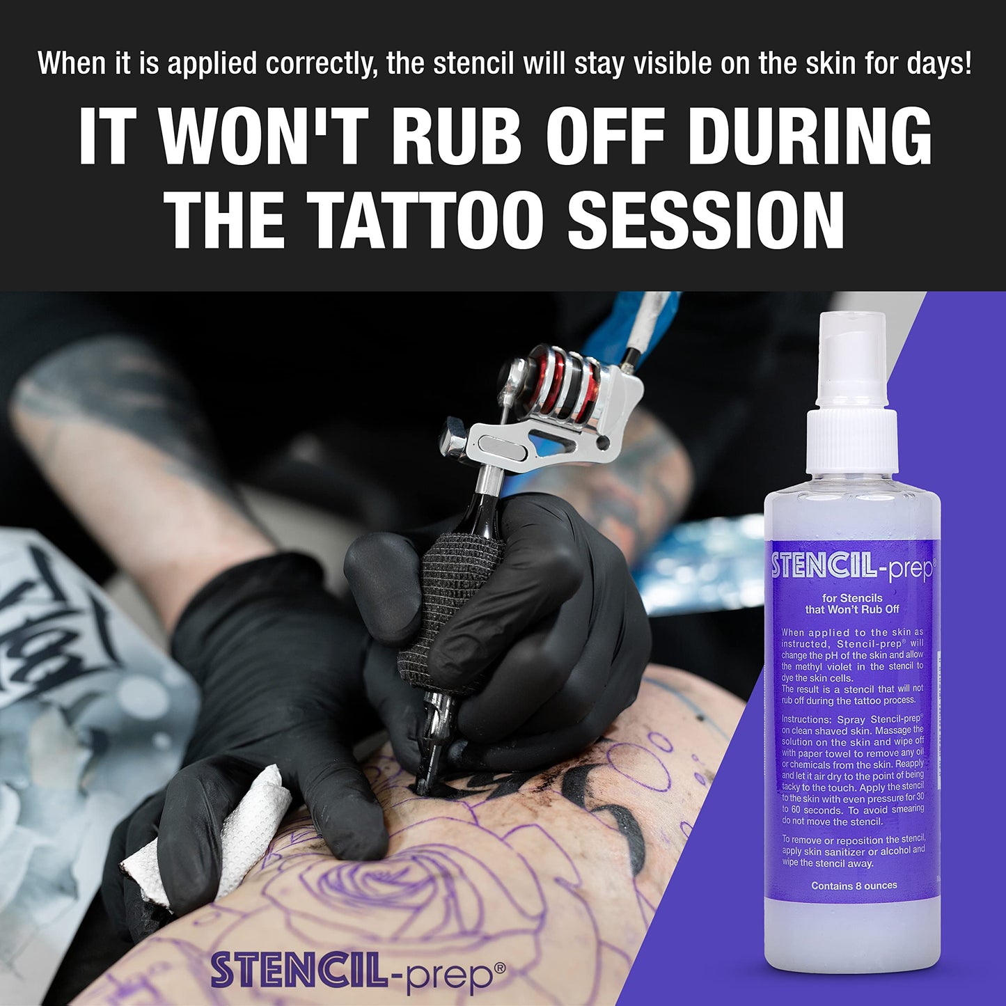 Stencil Prep Spray for Tattoo Stencil Transfer- Made in USA (8 oz - 1 pcs)