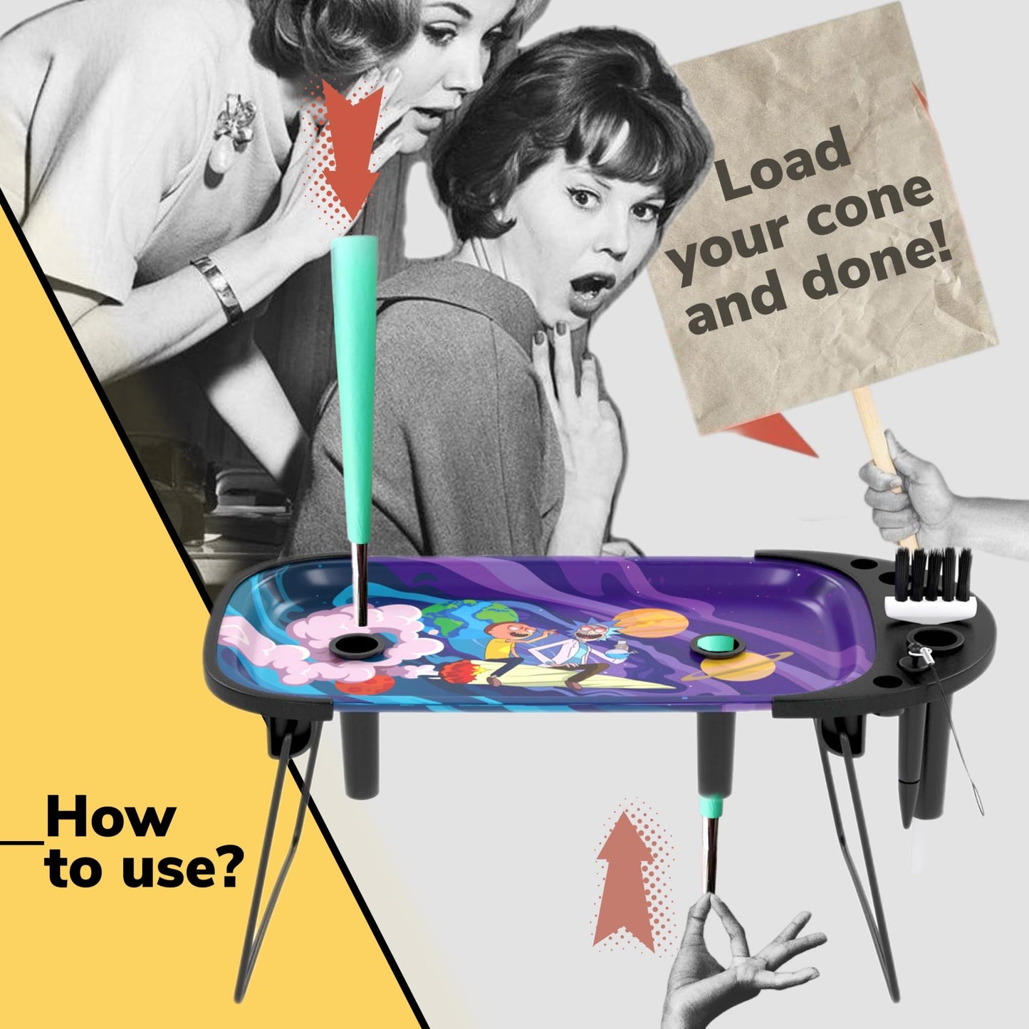 Rolling Tray with Cone Loader Accessories for King Size & 1 1/4 Size Pre Rolled Cones, Cone Filler & Foldable Stand - All-in-one Rolling Tray Set with Storage Bag by Gray Oval