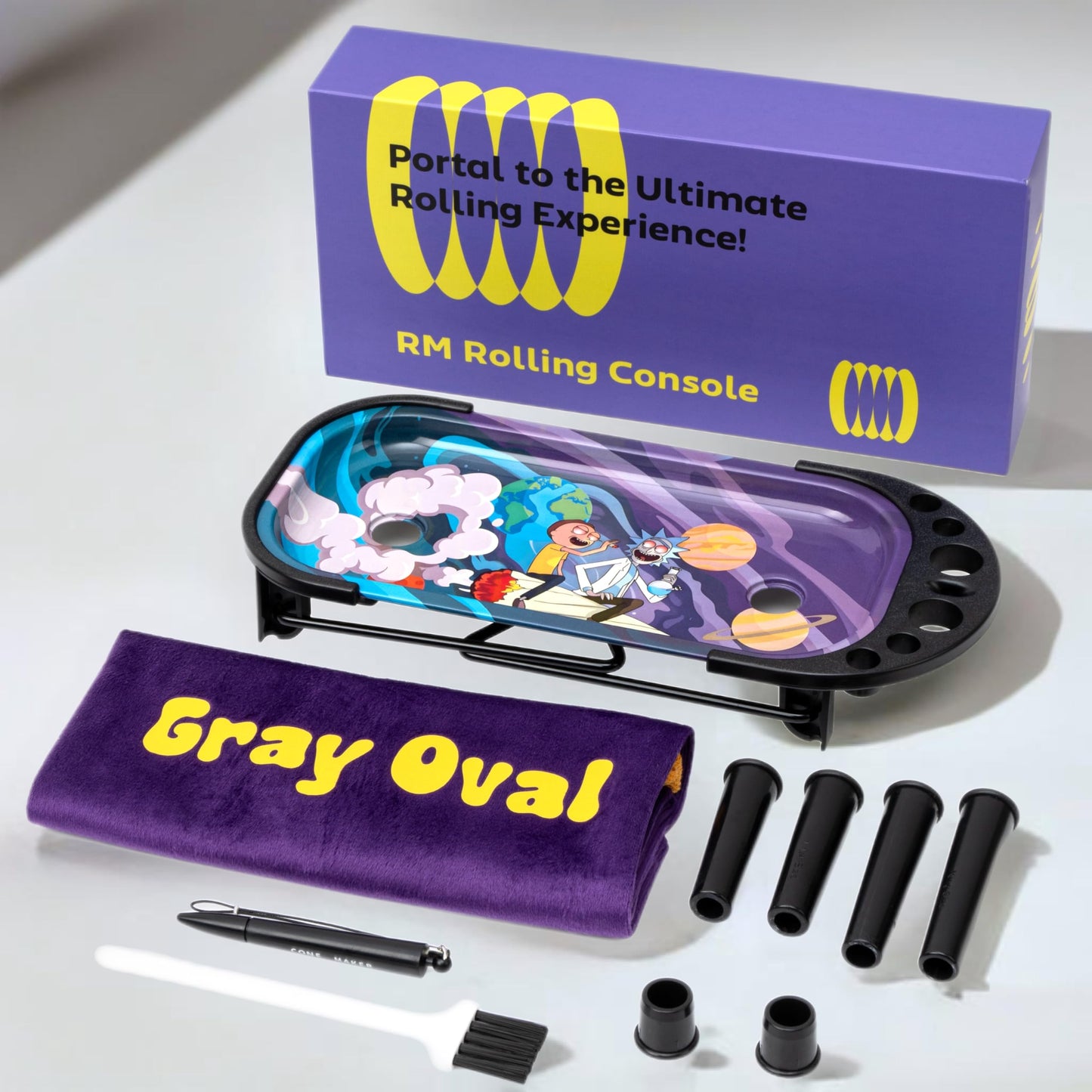 Rolling Tray with Cone Loader Accessories for King Size & 1 1/4 Size Pre Rolled Cones, Cone Filler & Foldable Stand - All-in-one Rolling Tray Set with Storage Bag by Gray Oval