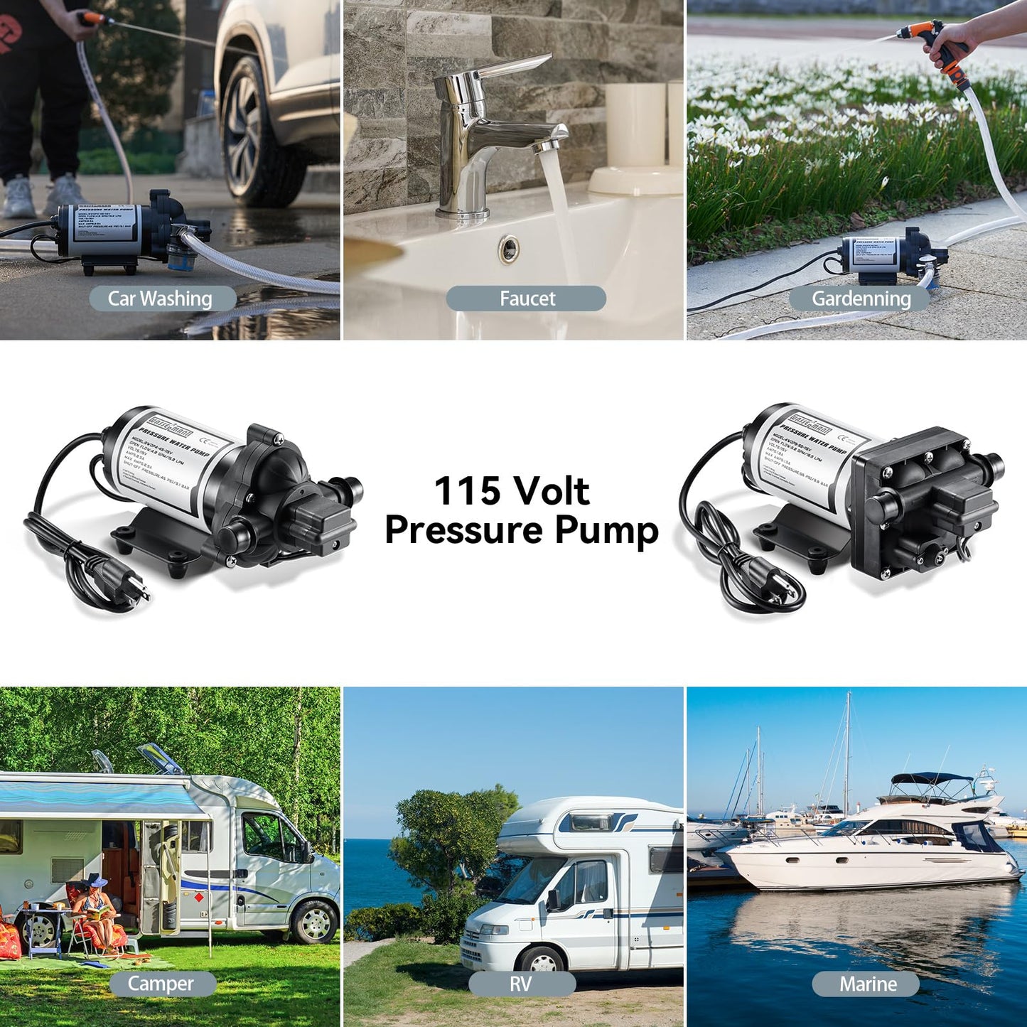 WASSERMANN Water Pressure Booster Pump 115V AC with Pressure Switch,Self-priming Water Pump 5.0GPM 55PSI,for RV Kitchen Barthroom Marine Yacht Garden