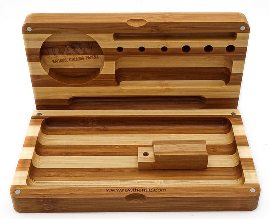 RAW Backflip Bamboo Magnet Rolling Tray (Limited Edition Striped) with Clear ES Scoop Card
