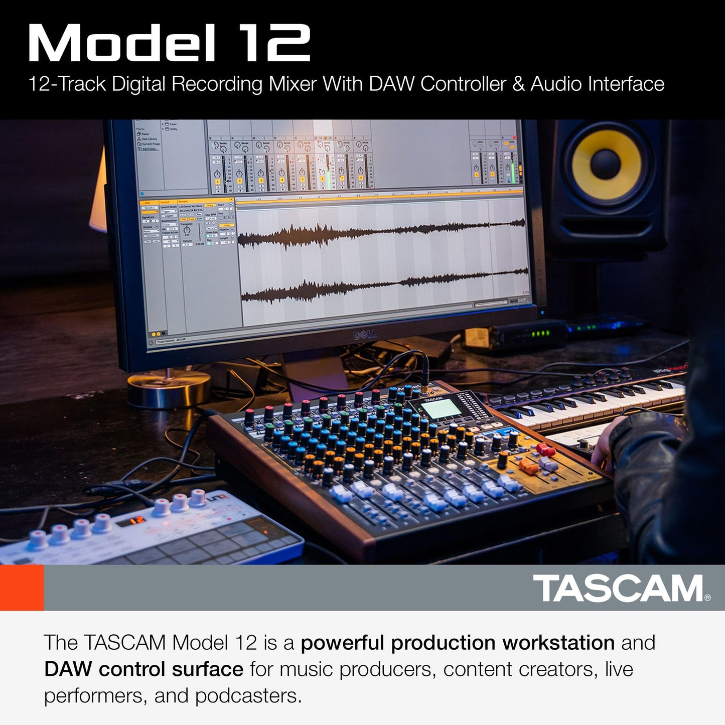 Tascam Model 12 All-in-One 12-track Digital Multitrack Mixing and Recording Studio, Mixer, USB Audio Interface and DAW Controller