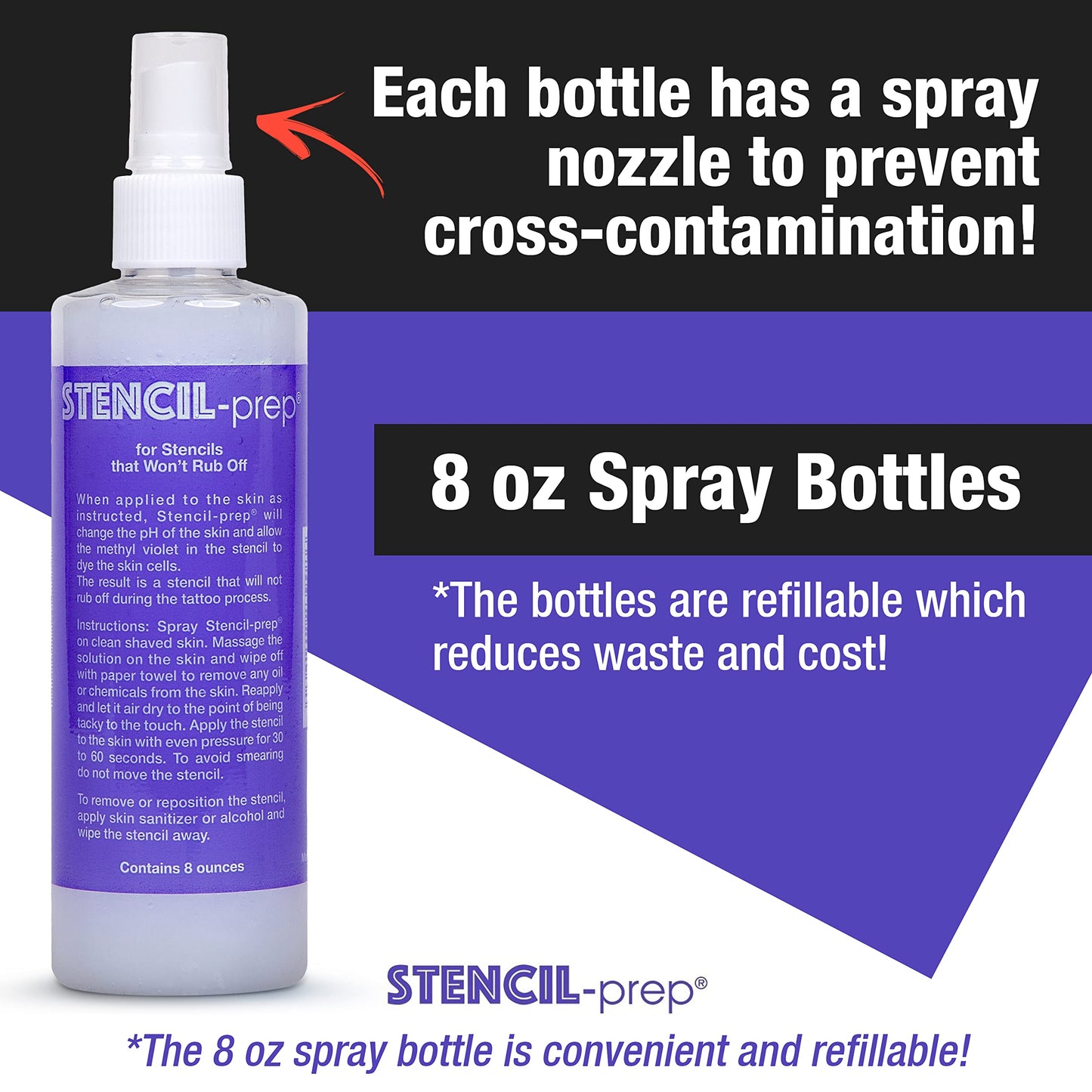 Stencil Prep Spray for Tattoo Stencil Transfer- Made in USA (8 oz - 1 pcs)